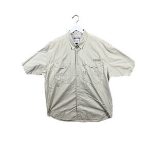 NWOT Columbia PFG Omni-Shade Fishing Shirt‎ Short Sleeve Caped Mens XL Khaki #4
